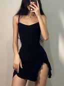 Black Backless Mini Dress Elegant Streetwear Fashion Style