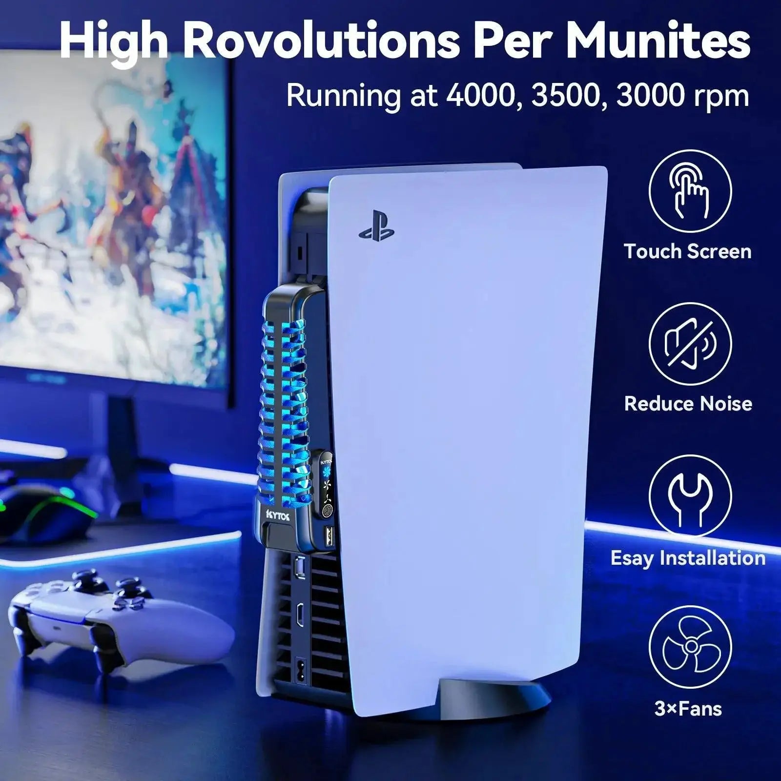 PS5 Fan Cooler Deluxe With USB Hub And LED Light For Gaming