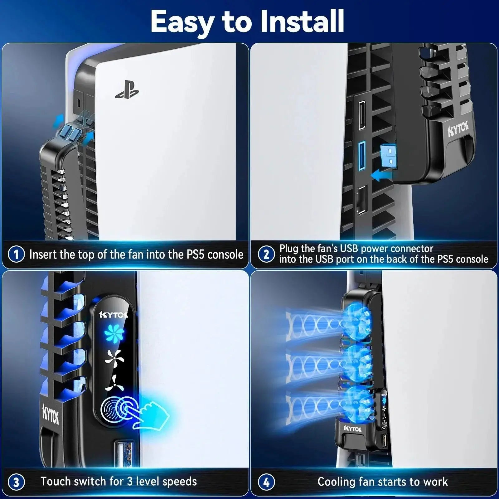 PS5 Fan Cooler Deluxe With USB Hub And LED Light For Gaming