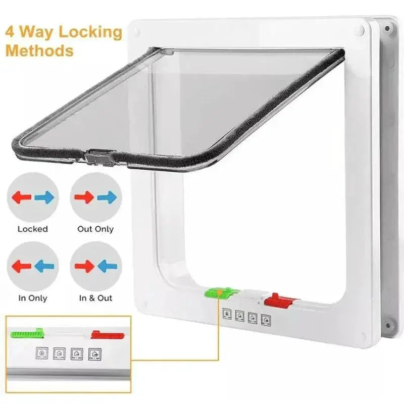 Dog Cat Flap Door 4 Way Security Lock Small Pet Gate Kit
