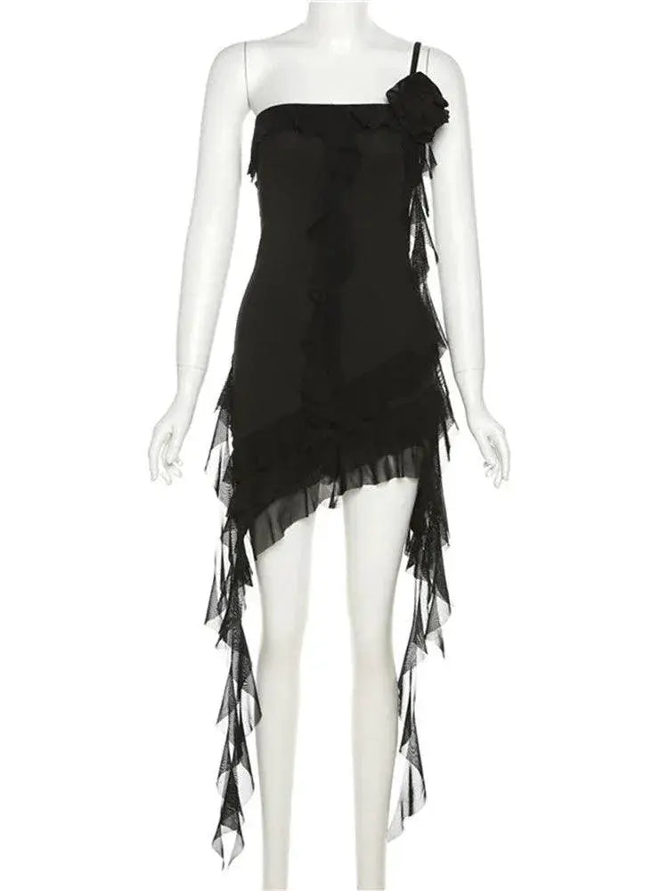 Flounce Peplum Black Dress Backless Elegant Style Appeal