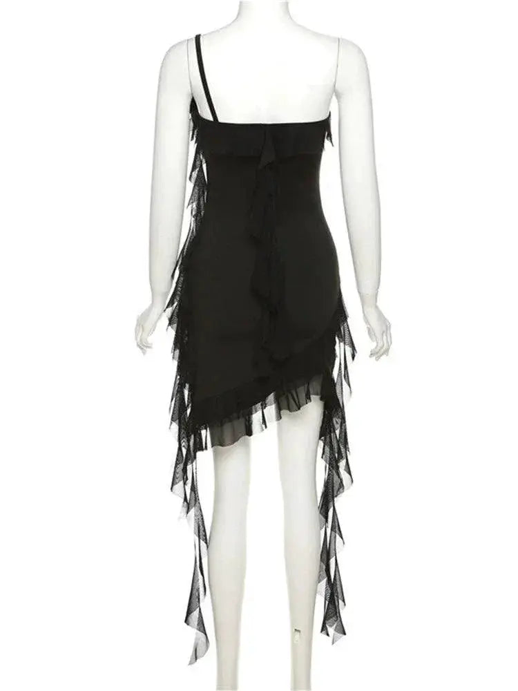Flounce Peplum Black Dress Backless Elegant Style Appeal