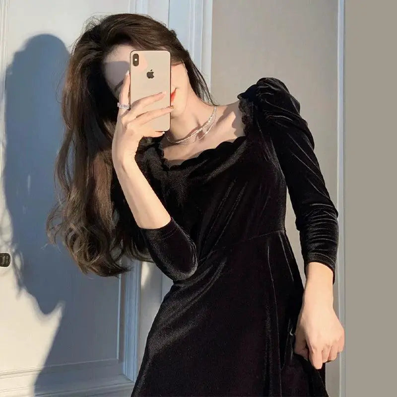 Gold Velvet Evening Dress Royal Princess Elegance Gown