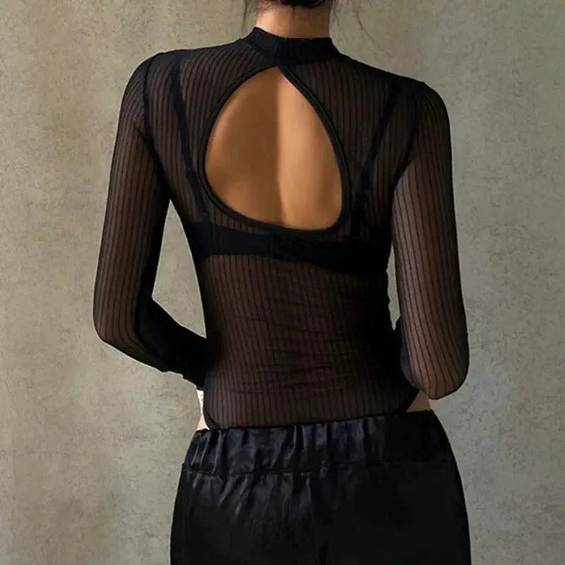 Mesh Hollow Jumpsuit T Shirt For Autumn Trendsetters