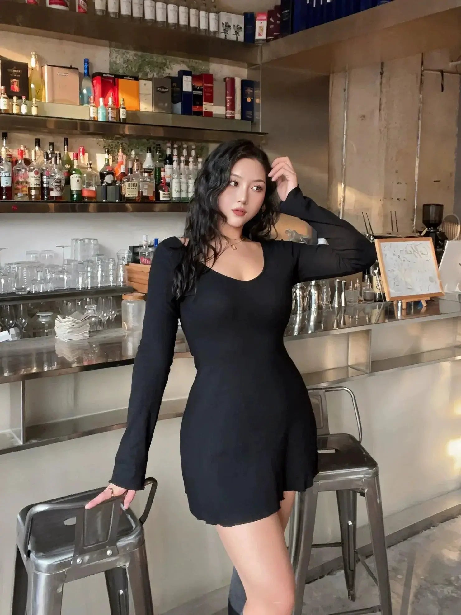 Sexy V Neck Black Dress Trendy Streetwear Slim Fit Style