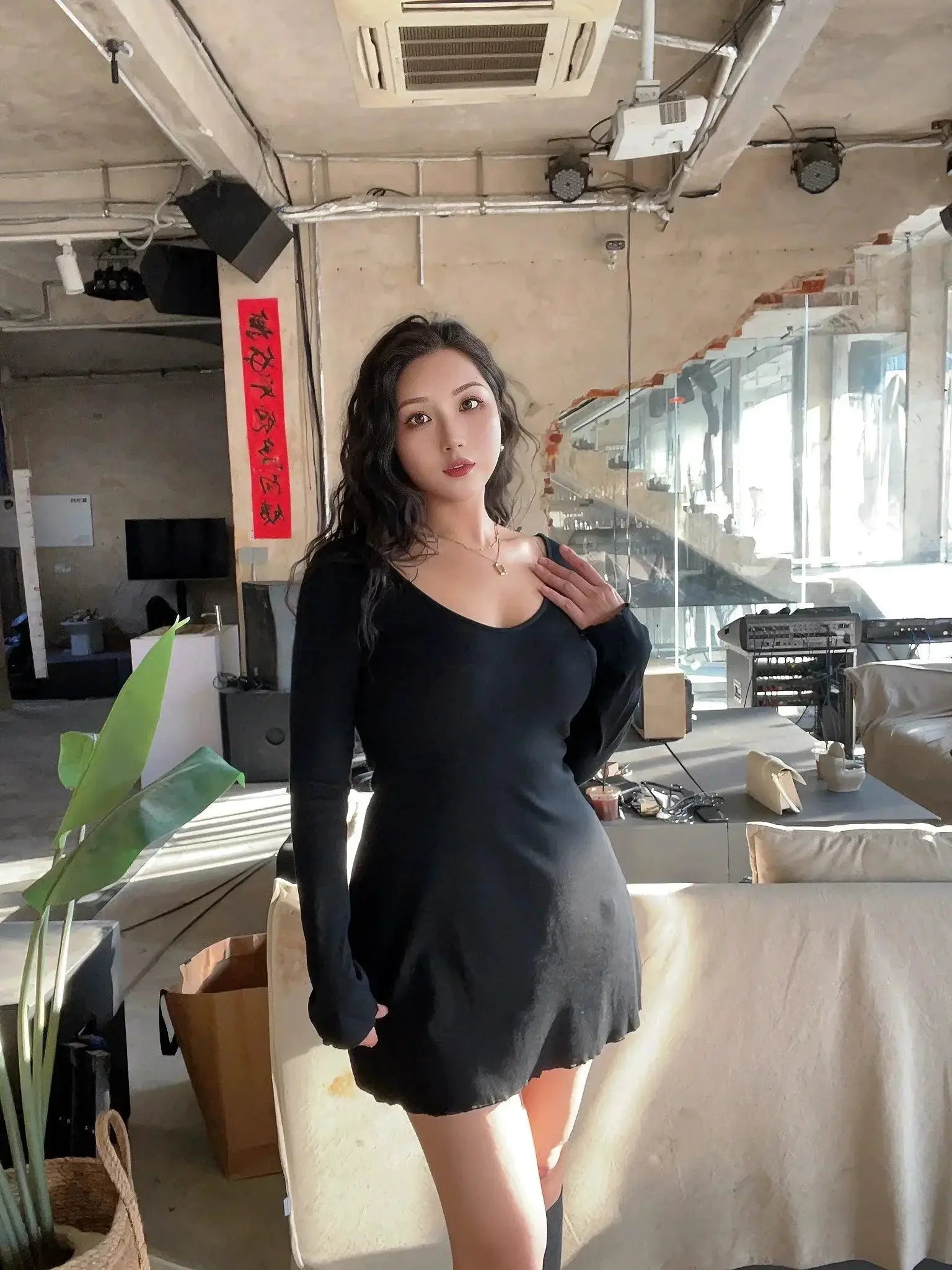 Sexy V Neck Black Dress Trendy Streetwear Slim Fit Style