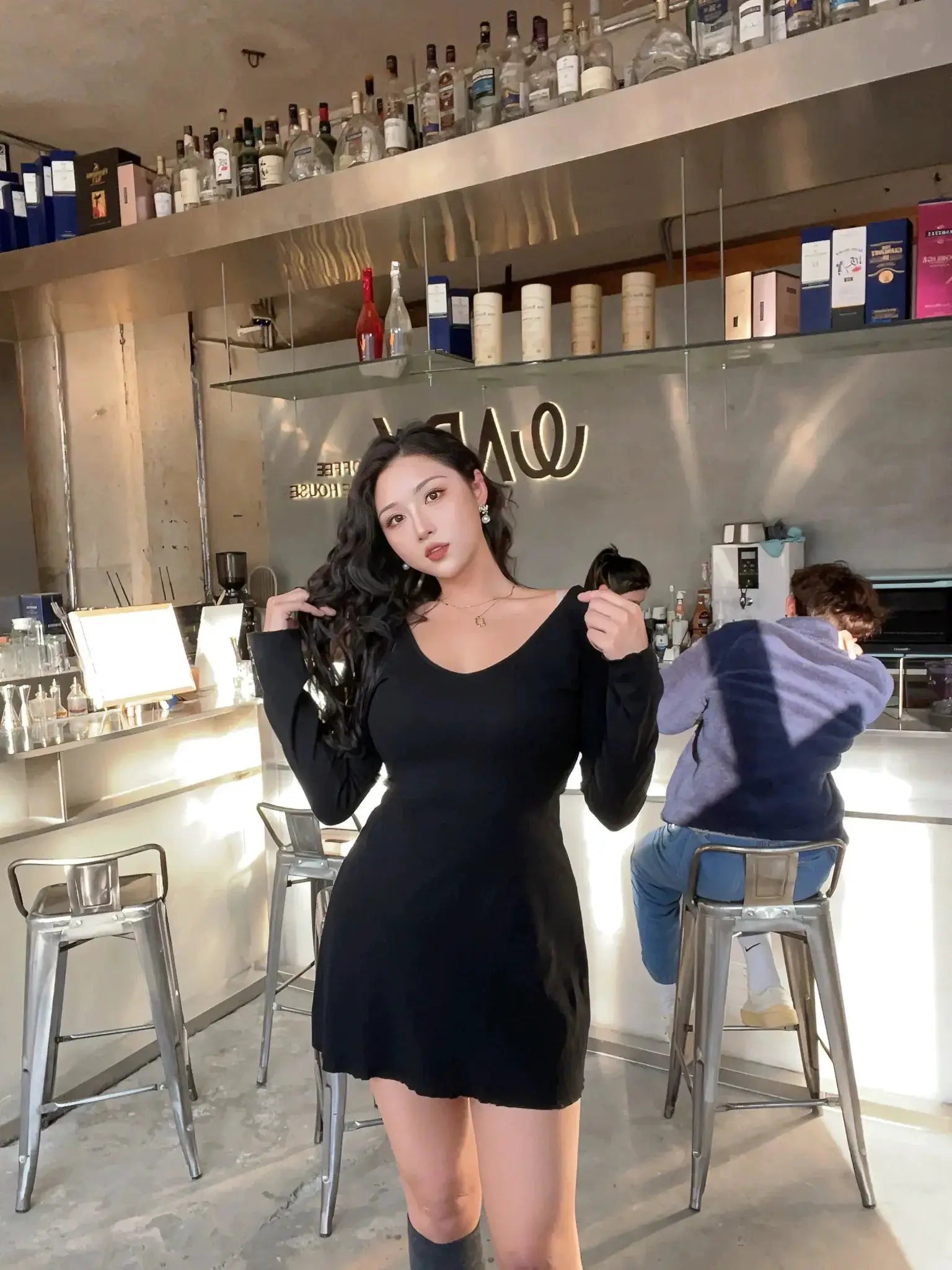 Sexy V Neck Black Dress Trendy Streetwear Slim Fit Style