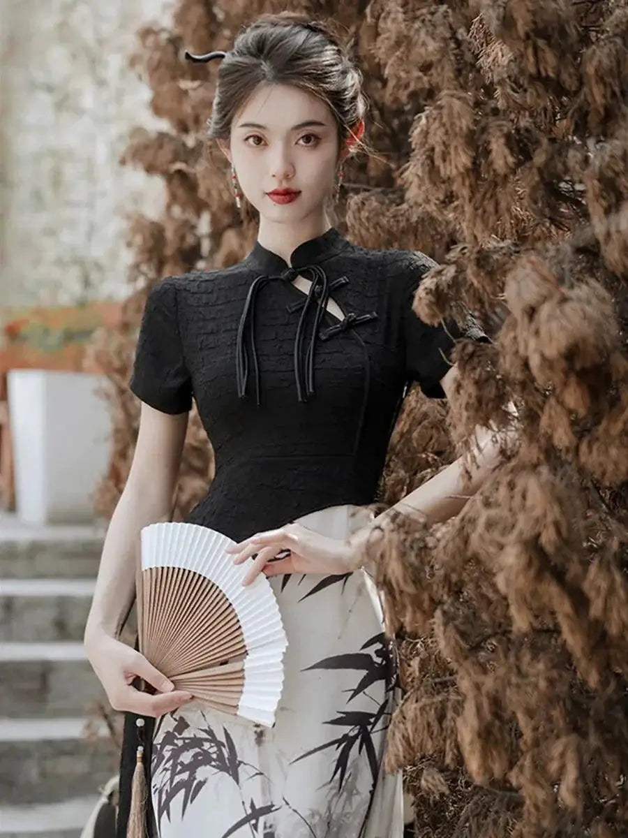 Socialite Black Ink Painting Cheongsam For Modern Women