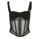 Summer Fishbone Mesh Top Waist Strap See Through Apparel
