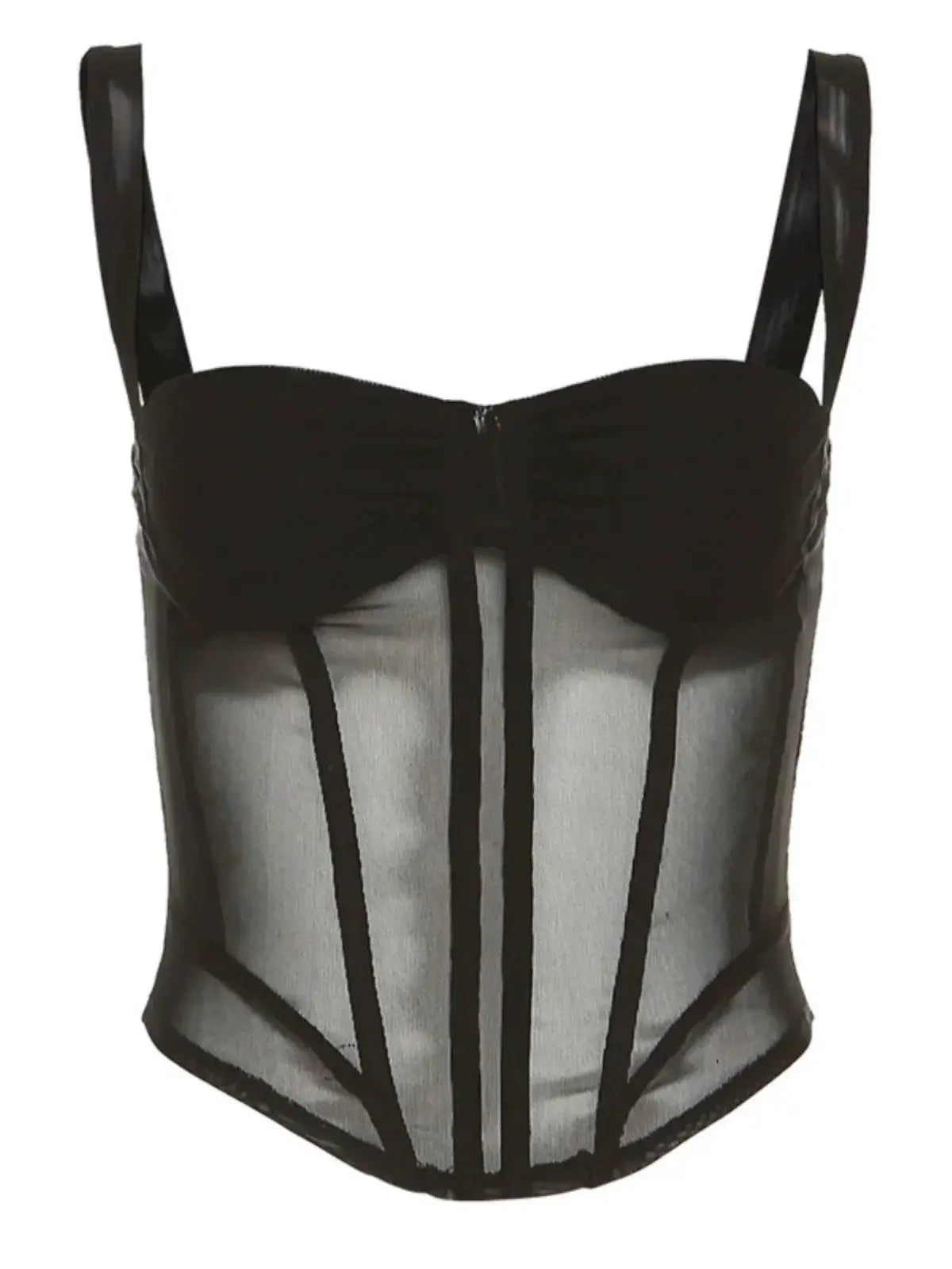 Summer Fishbone Mesh Top Waist Strap See Through Apparel