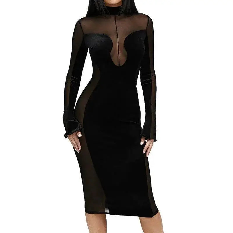 Velvet Open Chest Dress Elegantly Chic For Parties