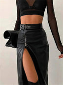 Edgy Zipper Skirt for Women PU Leather