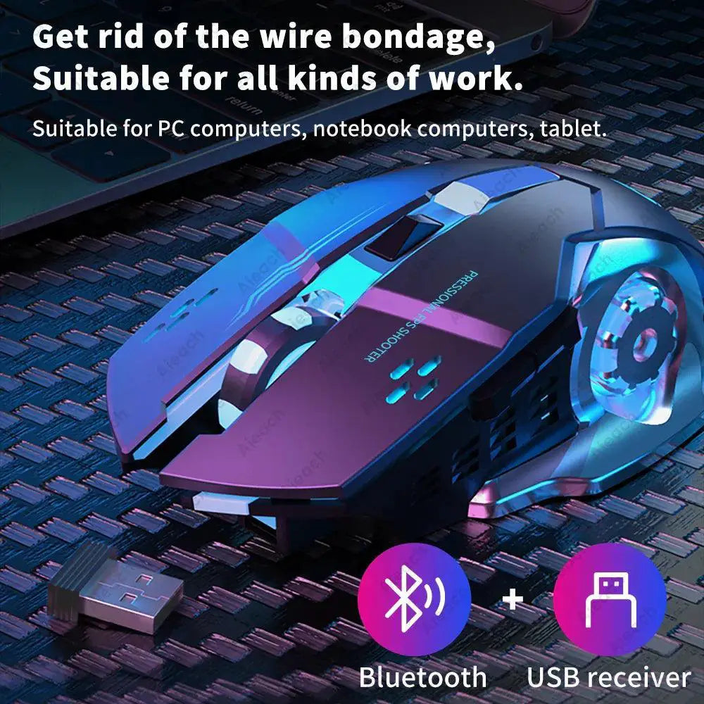 Wireless RGB Gaming Mouse Ergonomic Design And Quiet BT