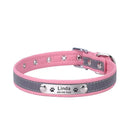 Reflective Leather Personalized Dog Collar With Engraved Tag