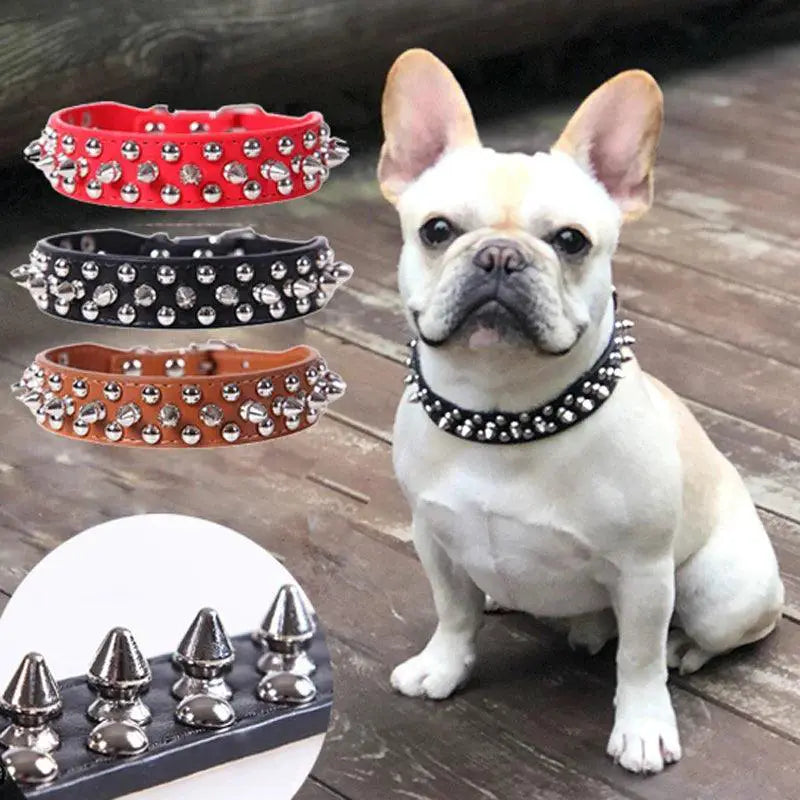 Adjustable Punk Rivet Spiked Leather Pet Collar Dog And Cat - OurLum.com