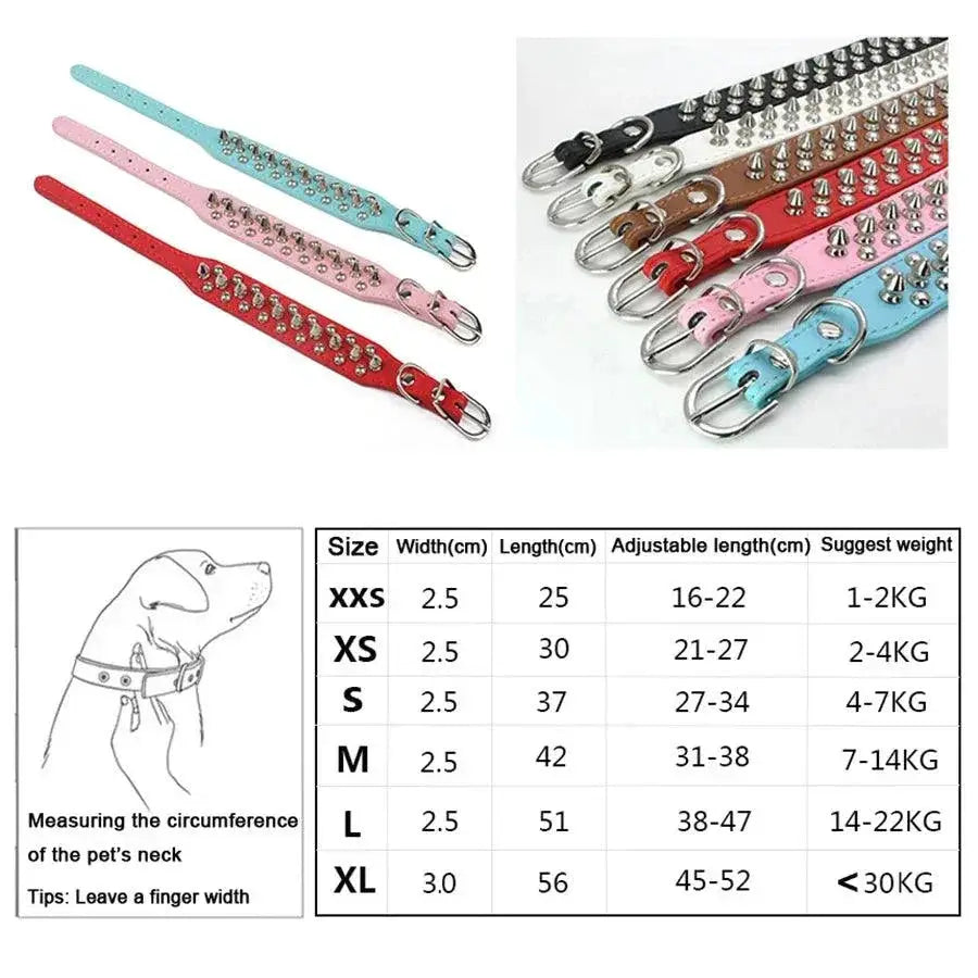 Adjustable Punk Rivet Spiked Leather Pet Collar Dog And Cat - OurLum.com