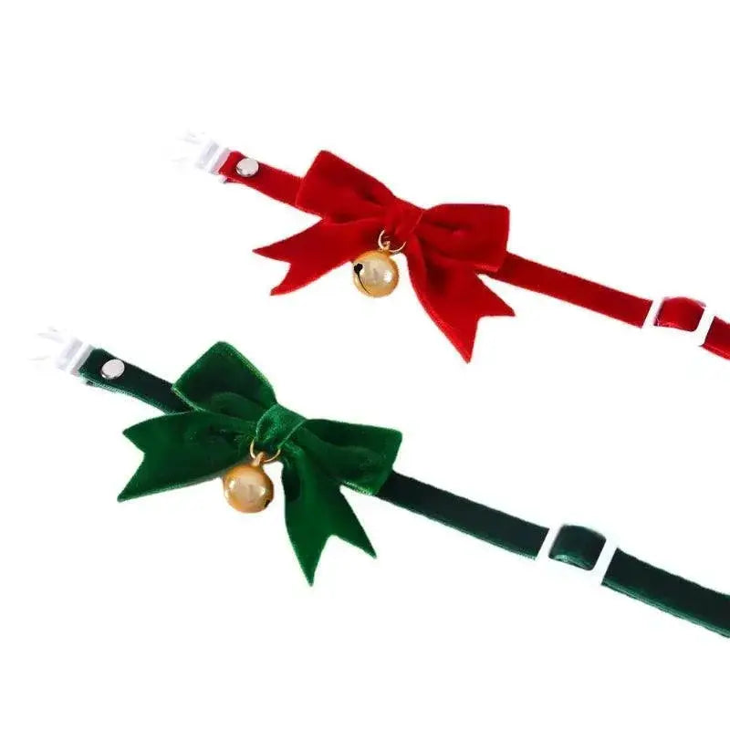 Elegant Velvet Holiday Pet Collar With Bow Tie And Bell