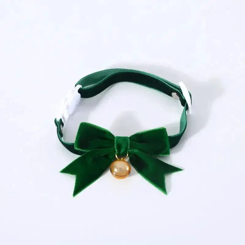 Elegant Velvet Holiday Pet Collar With Bow Tie And Bell