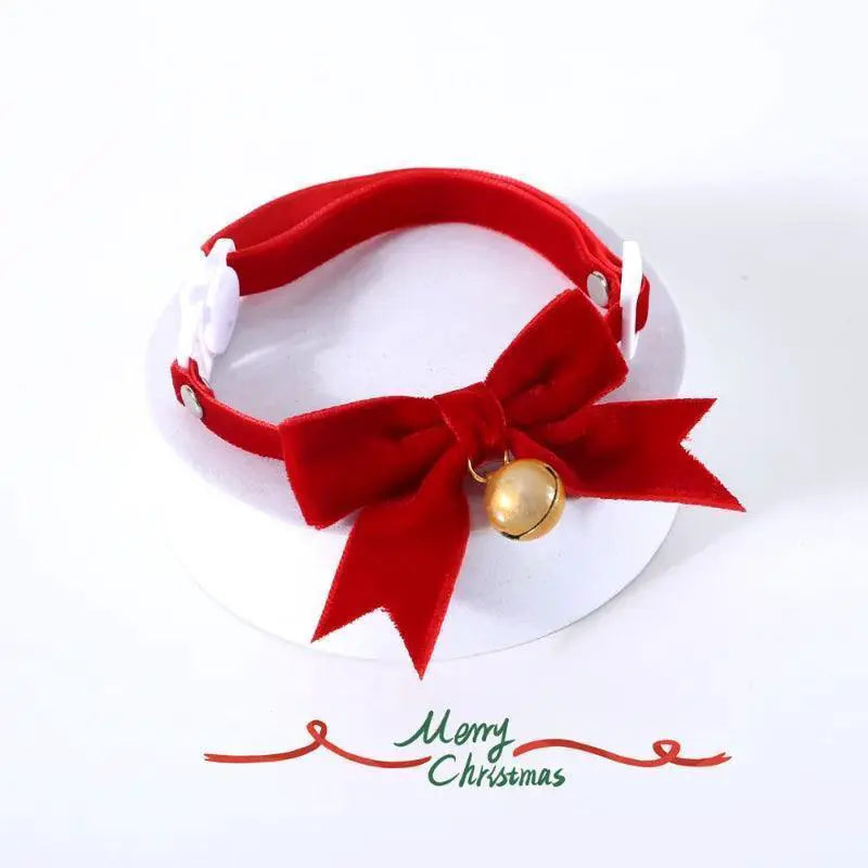 Elegant Velvet Holiday Pet Collar With Bow Tie And Bell