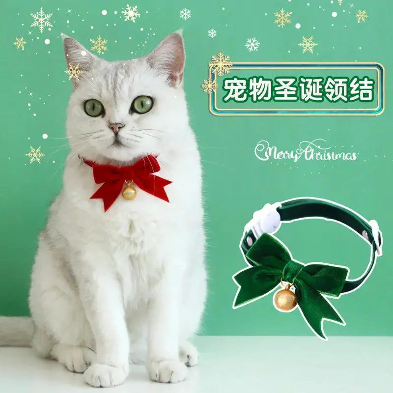 Elegant Velvet Holiday Pet Collar With Bow Tie And Bell
