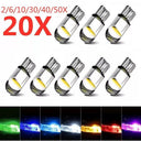 Car Led T10 W5W Glass Cob 6000K Bulb Bright White Blue Red