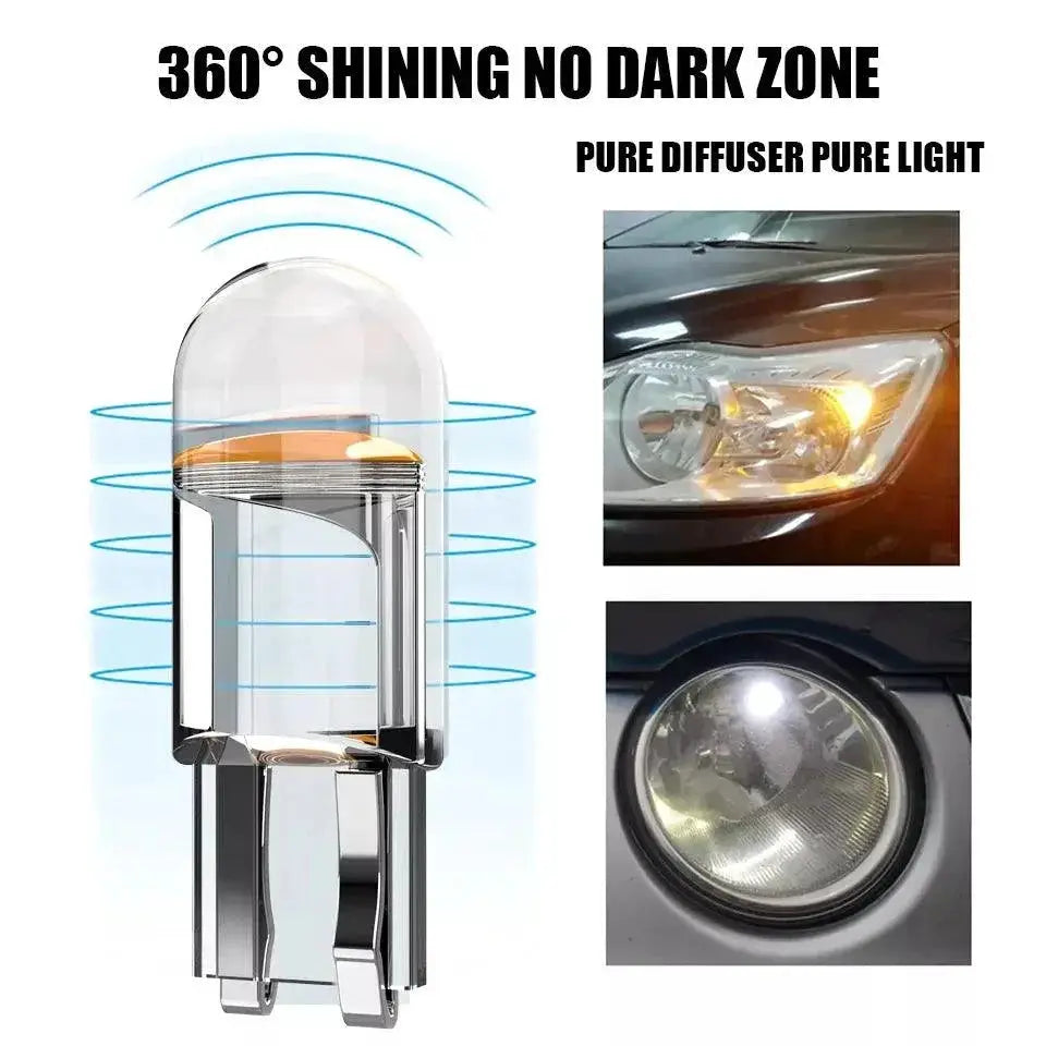 Car Led T10 W5W Glass Cob 6000K Bulb Bright White Blue Red