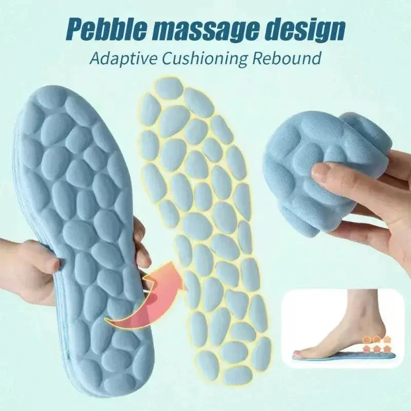 Blue memory foam sports insoles with pebble massage design for acupressure support