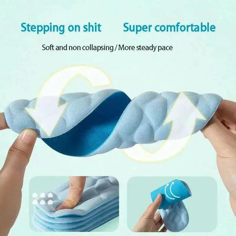 Blue memory foam sports insoles with acupressure support, flexible and soft texture.