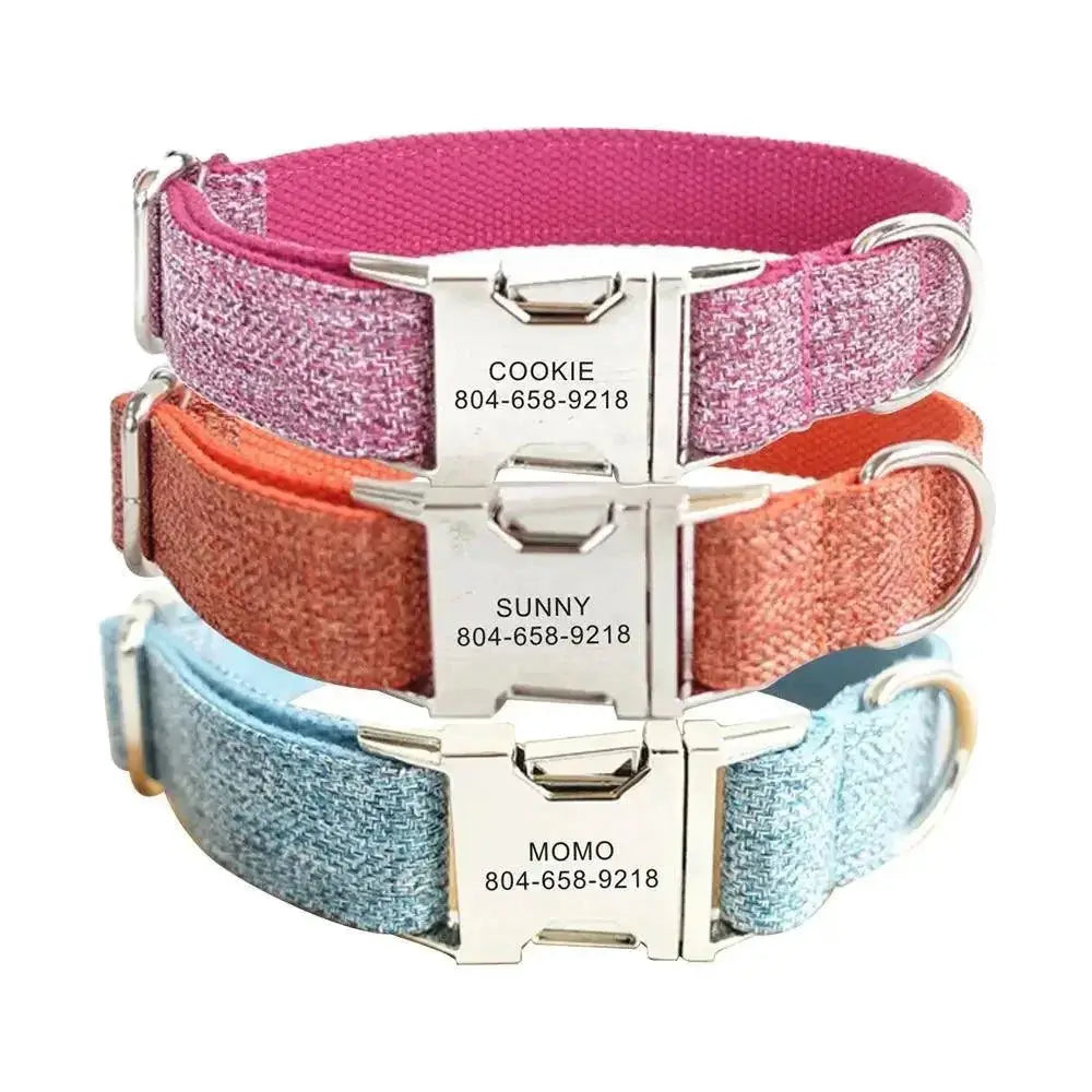 Nylon Dog Collar Set Personalized Engraving And Free Leash