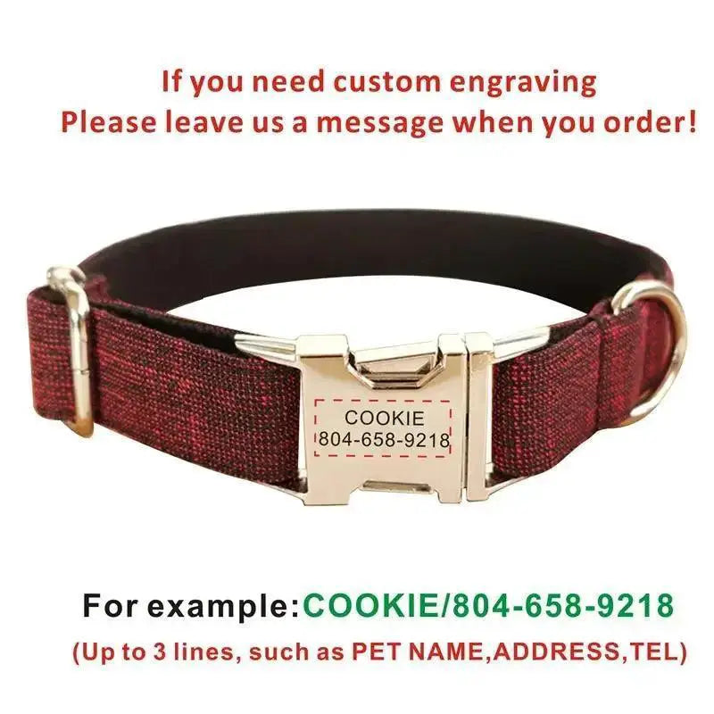 Nylon Dog Collar Set Personalized Engraving And Free Leash