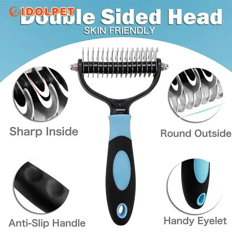 Pet Deshedding Brush Dual Sided Grooming Tool Cats Dogs