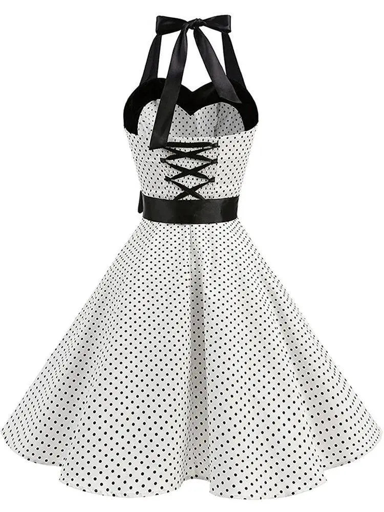 Polka Dot Summer Dress Halterneck Vintage Style Retro
