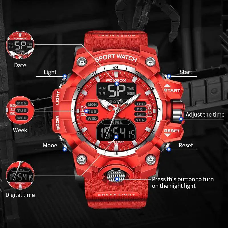 Red Dual Display Sports Watch Military Style Timepiece