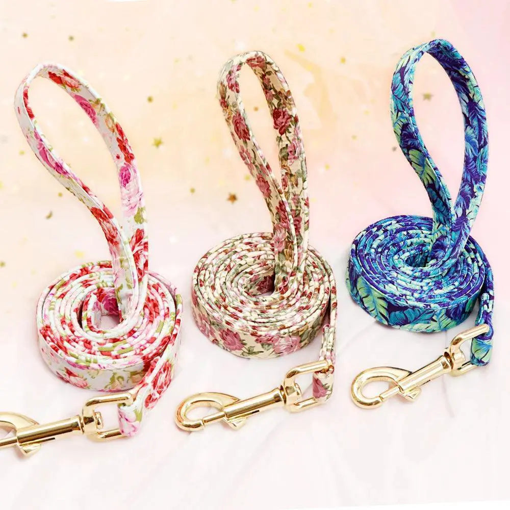Floral Nylon Dog Collar Set For Medium To Large Breeds