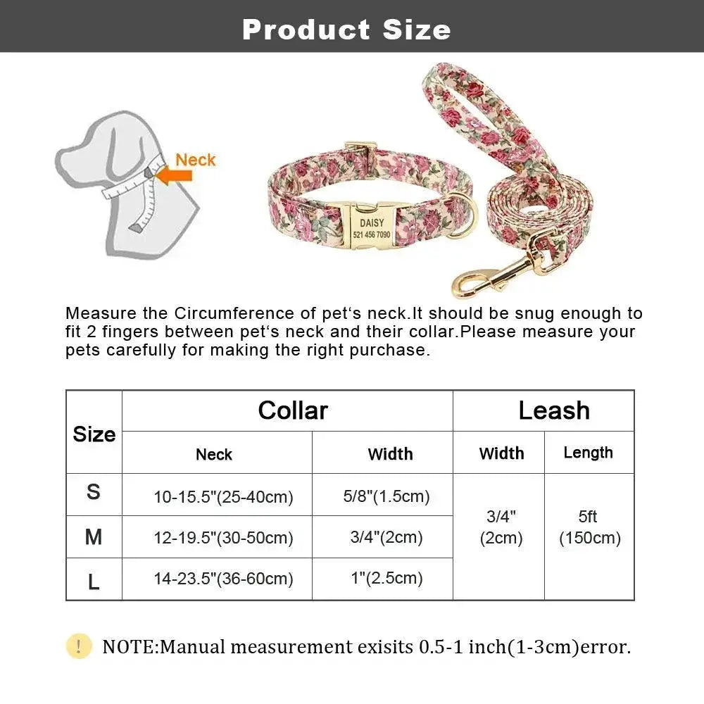 Floral Nylon Dog Collar Set For Medium To Large Breeds