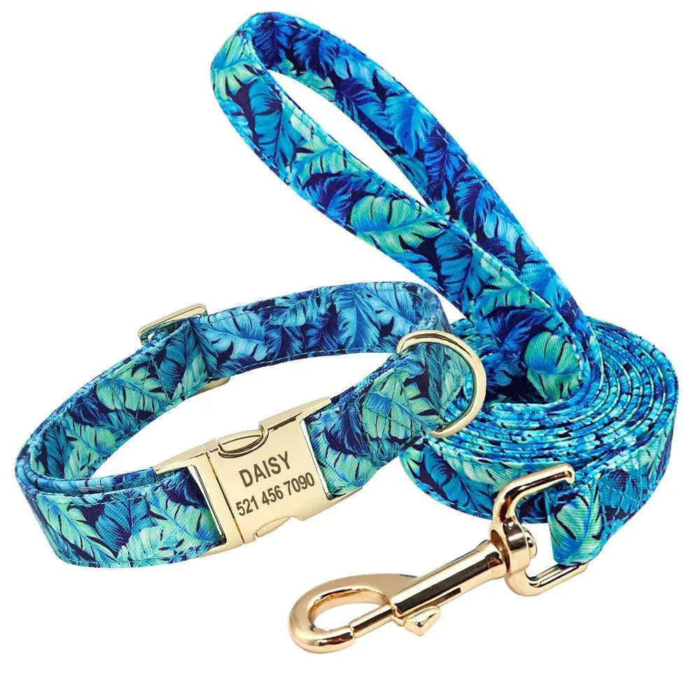 Floral Nylon Dog Collar Set For Medium To Large Breeds
