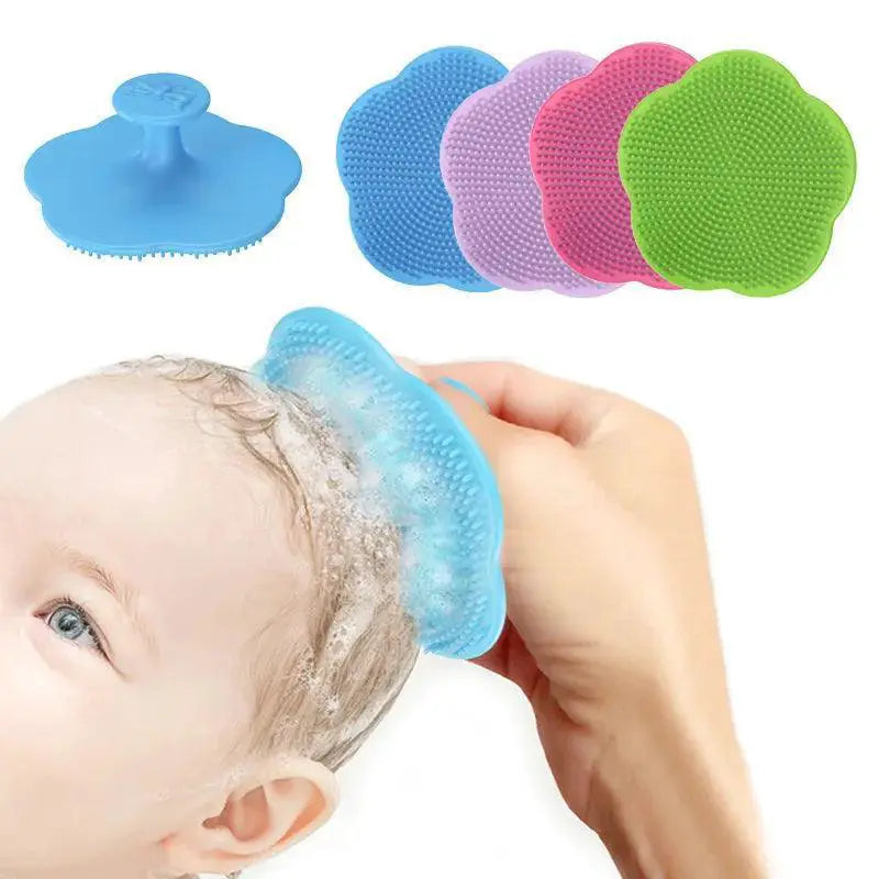 Newborn baby grooming set with soft silicone shampoo brush in multiple pastel colors