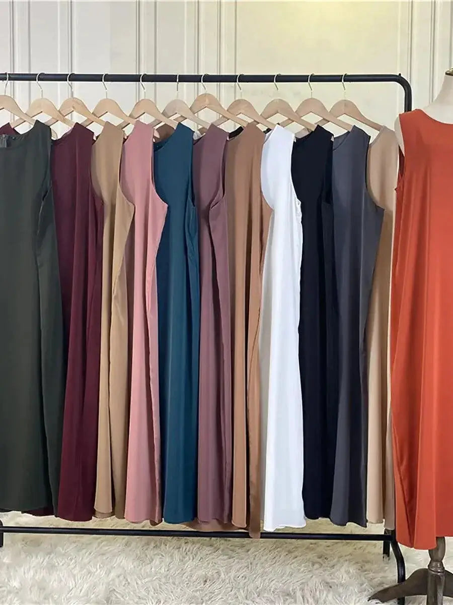 Modest Abaya Femme Elegant Sleeveless Muslim Dress S to 2XL