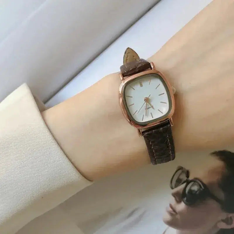 Vintage Brown Leather Womens Watch Timeless Retro Elegance