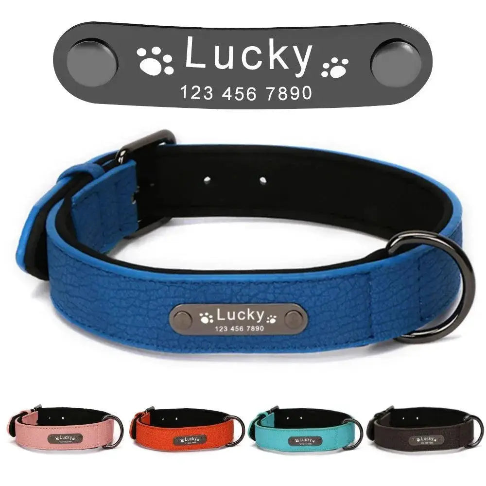 Leather Dog Collar Engraved ID Tag Personalized Pet