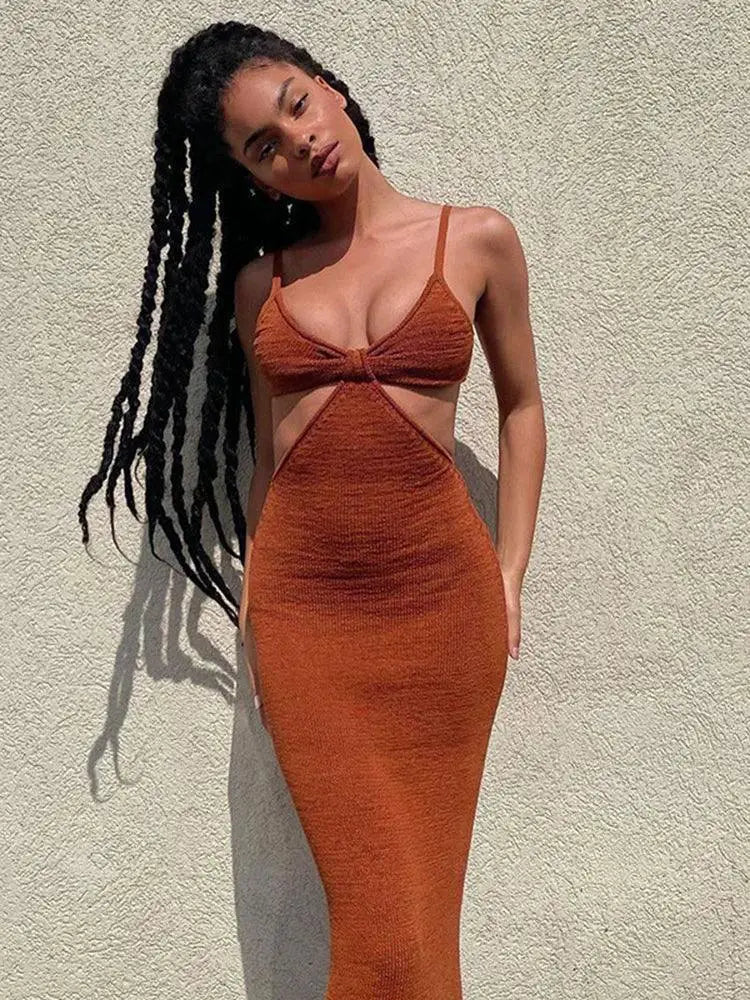 Cryptographic Backless Maxi Dress Elegant Summer Style