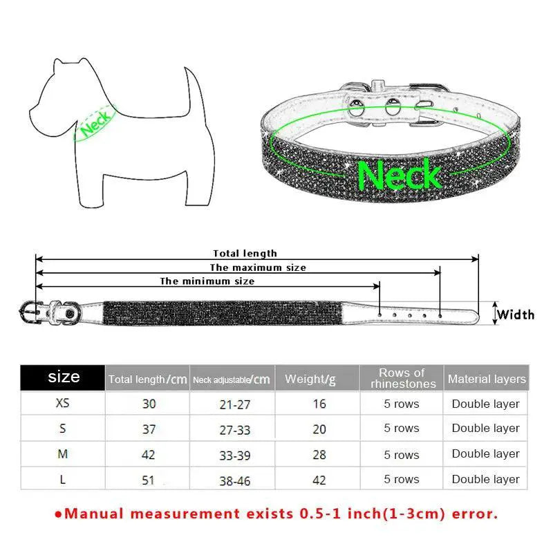 Crystal Glitter Rhinestone Dog Collar For Small Medium Pets