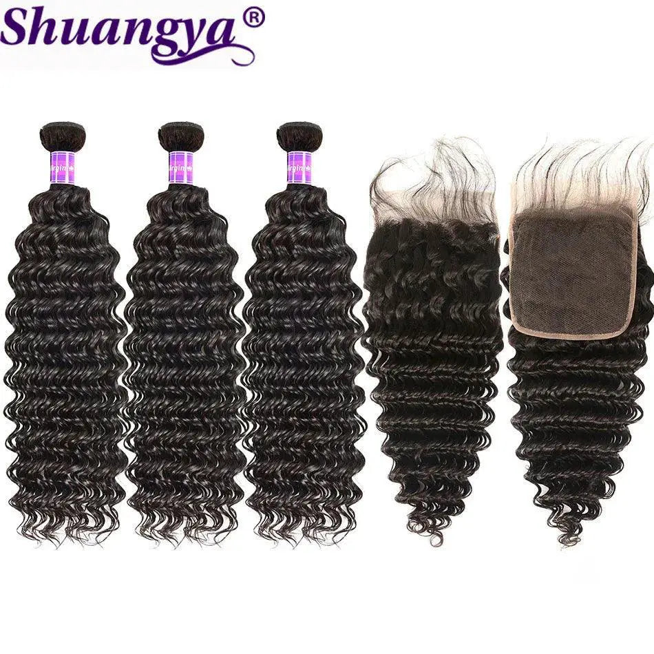 Luxury Brazilian Deep Wave Remy Hair Bundle Set With Frontal