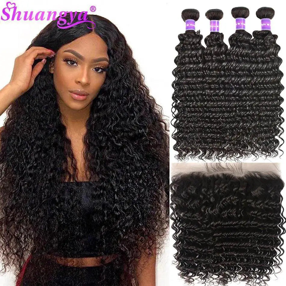 Luxury Brazilian Deep Wave Remy Hair Bundle Set With Frontal