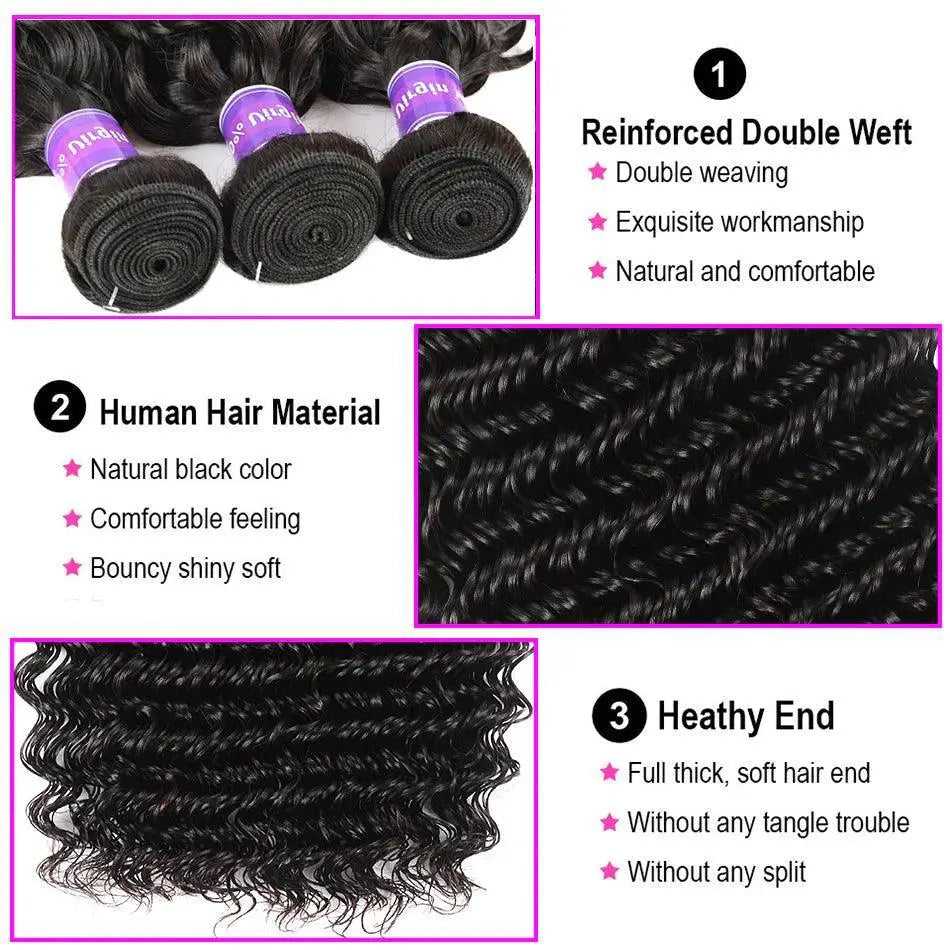 Luxury Brazilian Deep Wave Remy Hair Bundle Set With Frontal