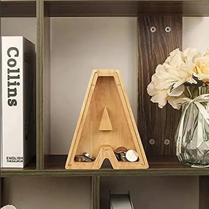 Wooden English Letters Coin Bank Educational Piggy Bank