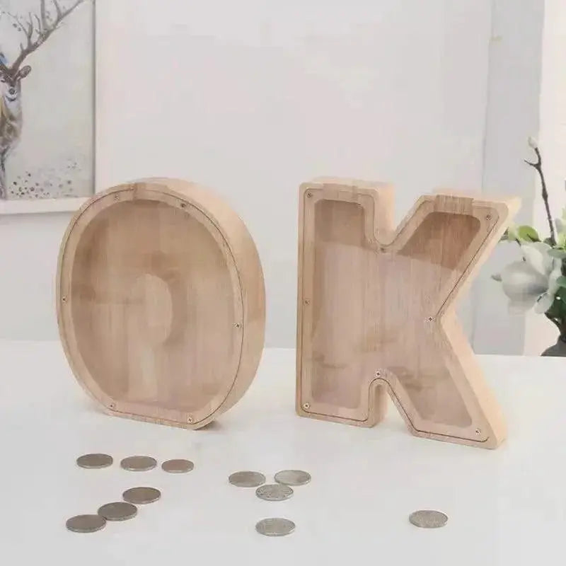 Wooden English Letters Coin Bank Educational Piggy Bank