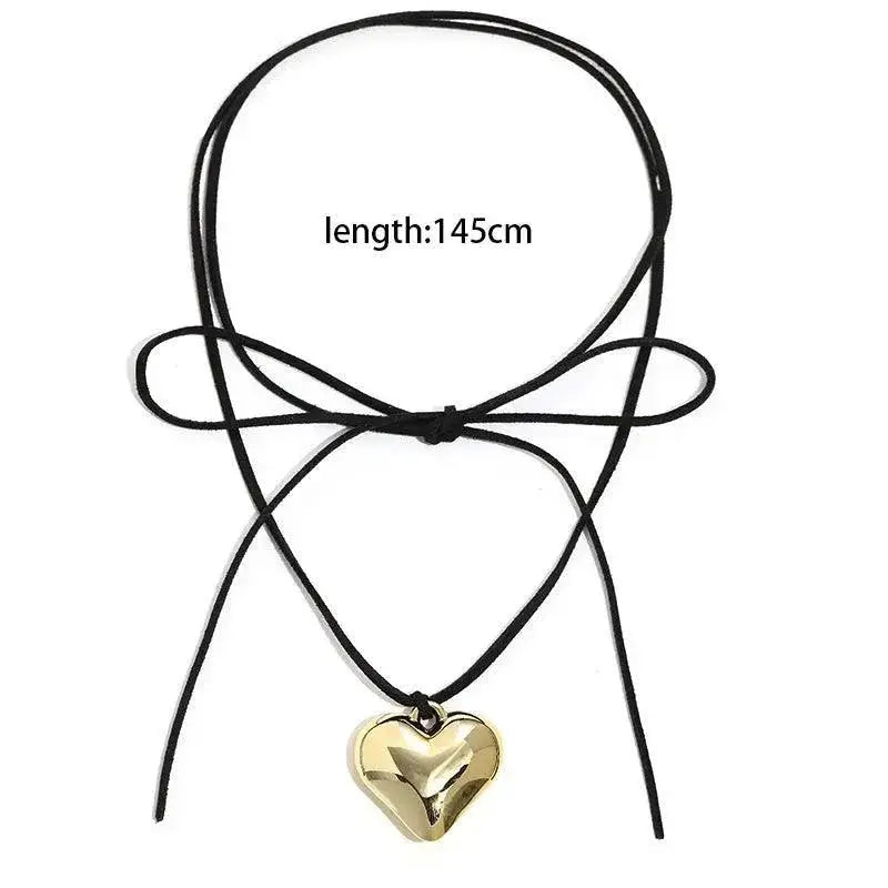 Heart Velvet Choker Necklace With Gothic Bow Detail
