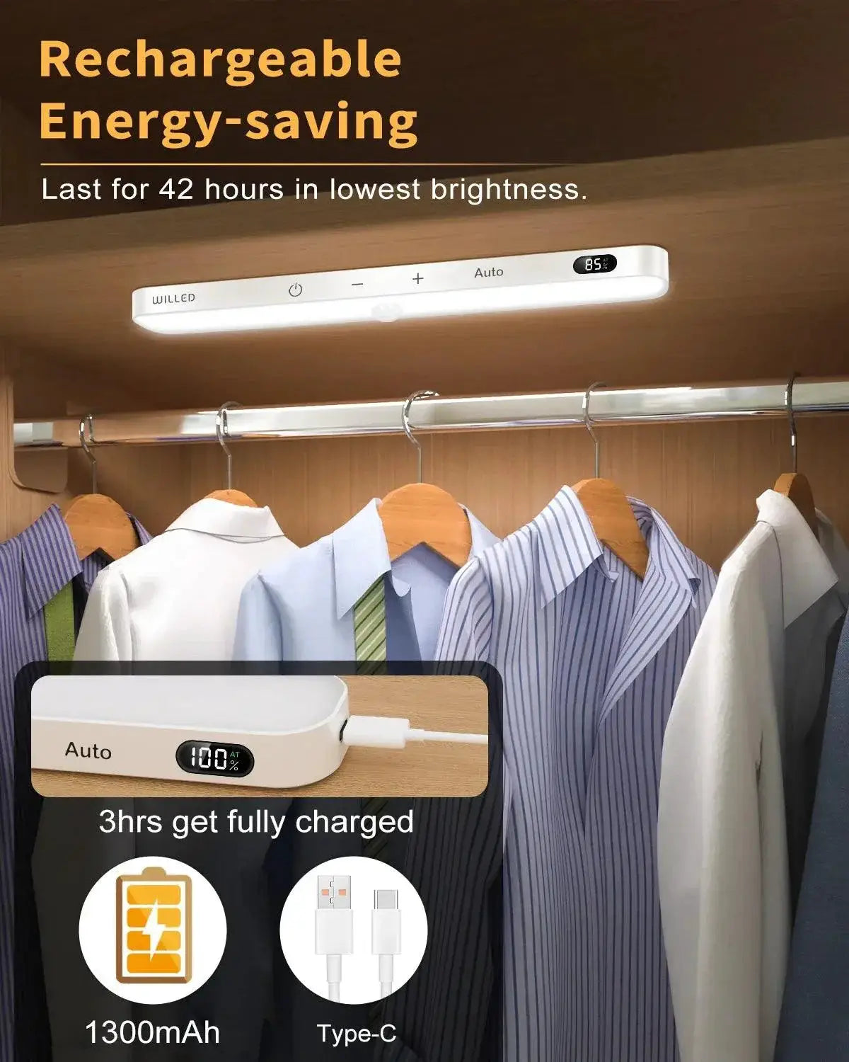 Led Motion Sensor Night Light Cabinet Light Rechargeable