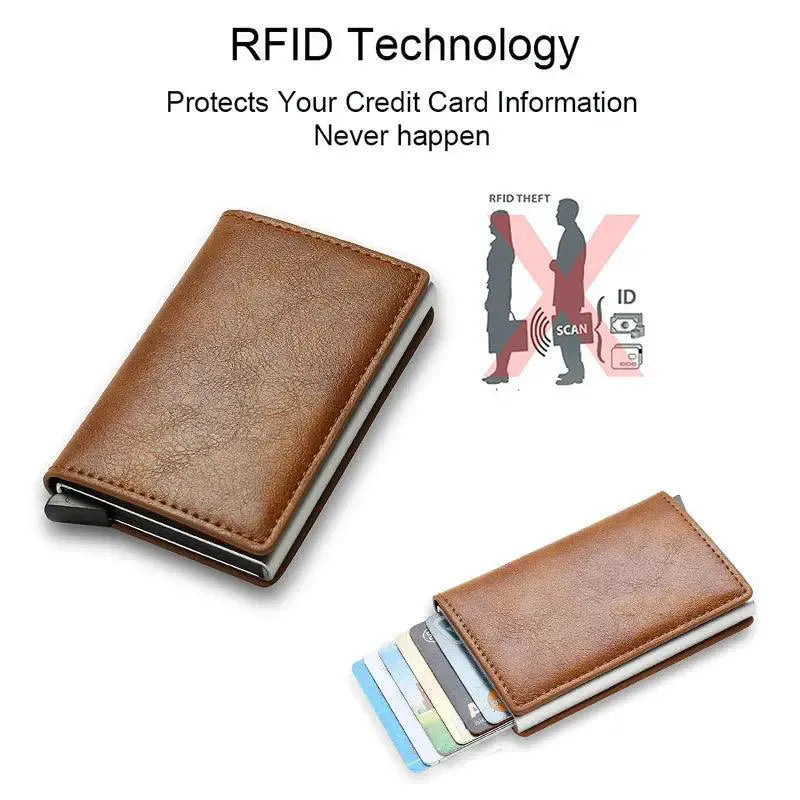 RFID Slim Leather Wallet Card Holder With Protection